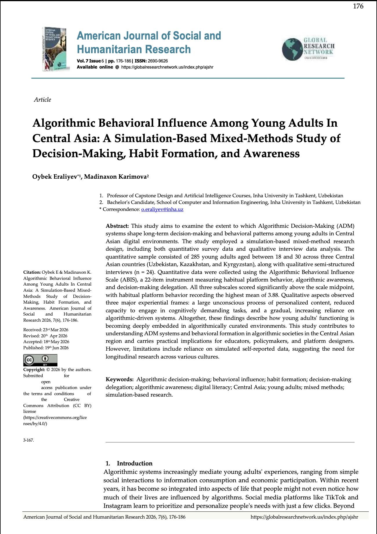 Algorithmic Behavioral Influence Among Young Adults in Central Asia