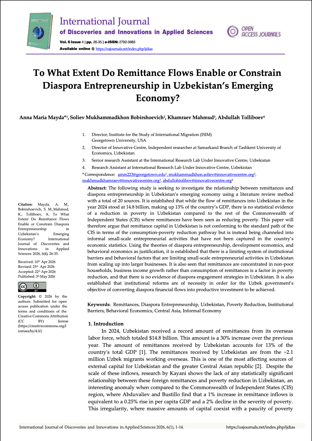 Remittance Flows & Diaspora Entrepreneurship